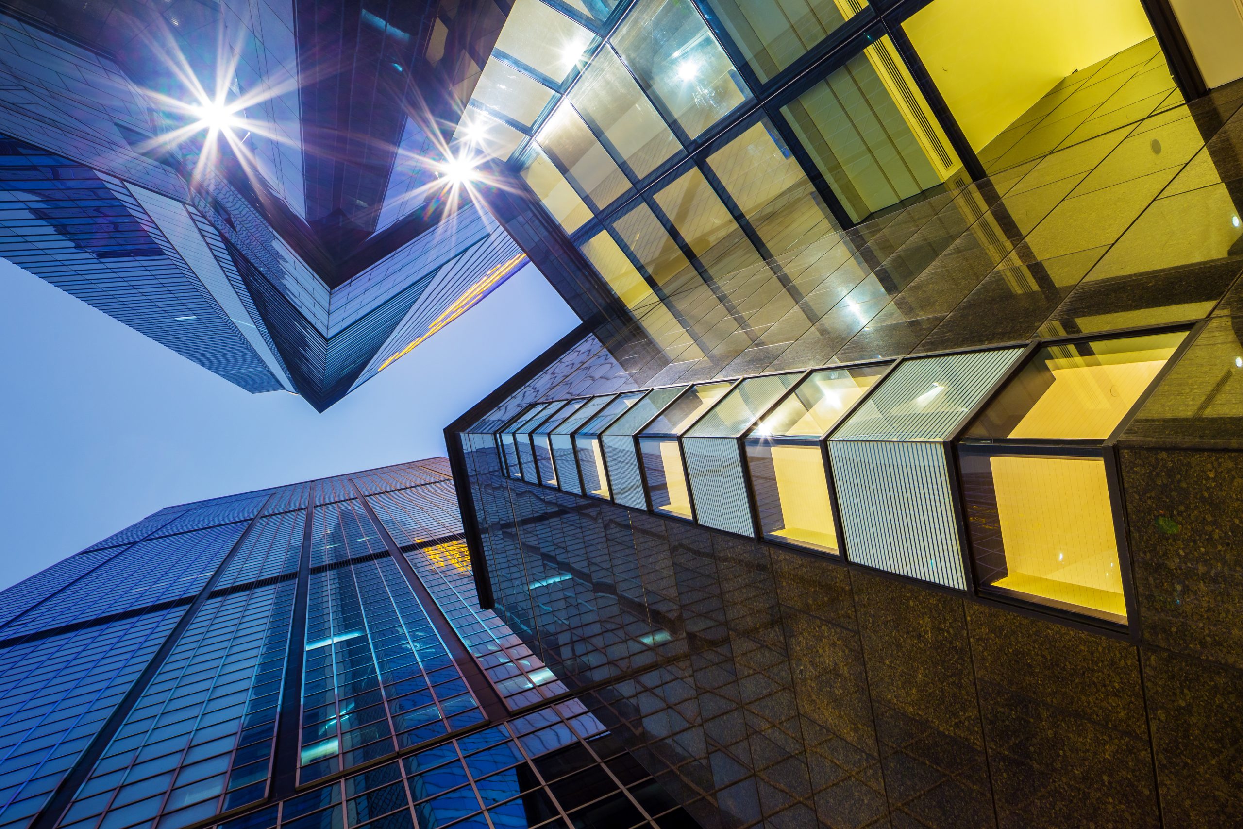 Low angle shot for modern building at night