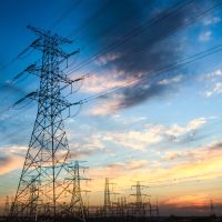 power transmission tower at dusk